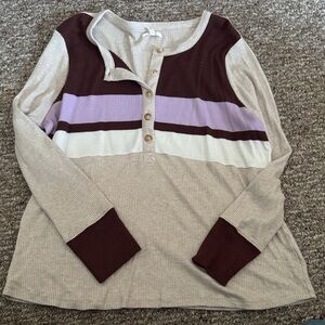 Maurices Colorblock Button Down Shirt - Beige, Purple, and Brown